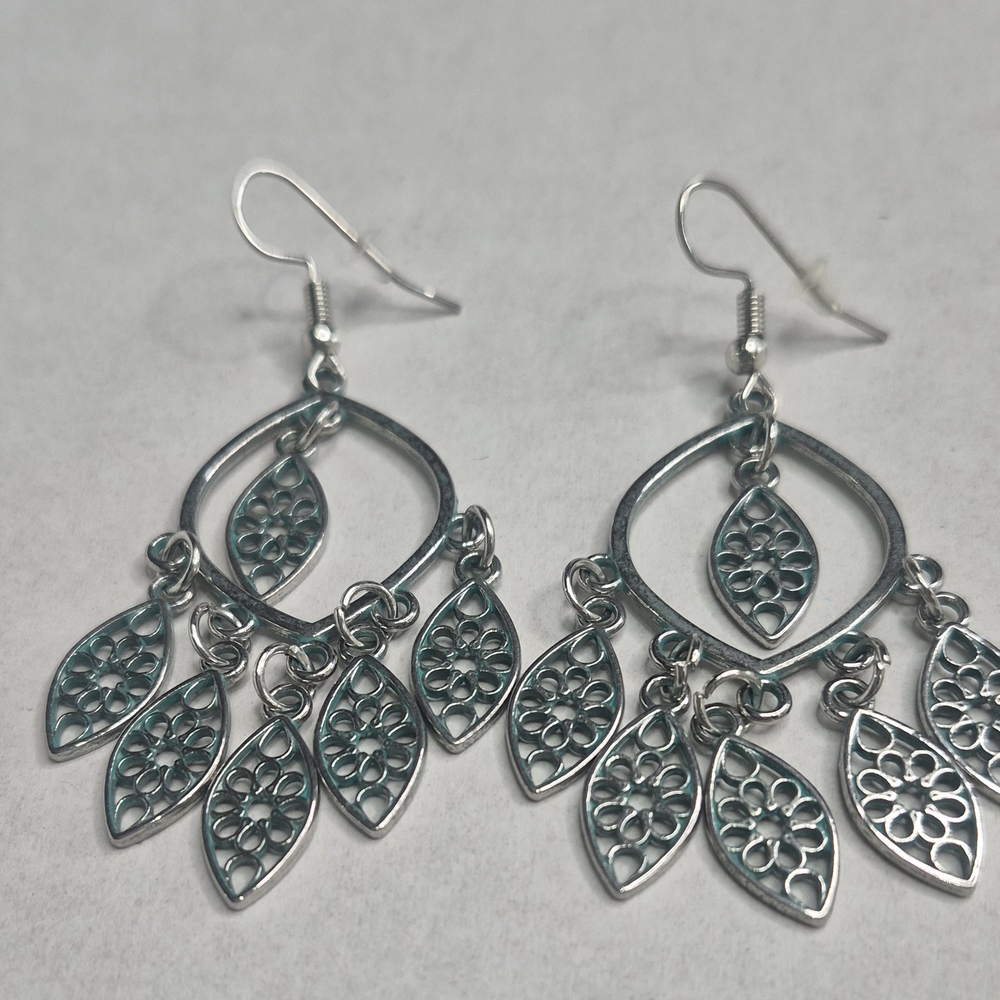 Chandelier Earrings With Intricate Leaf Filigree Charms